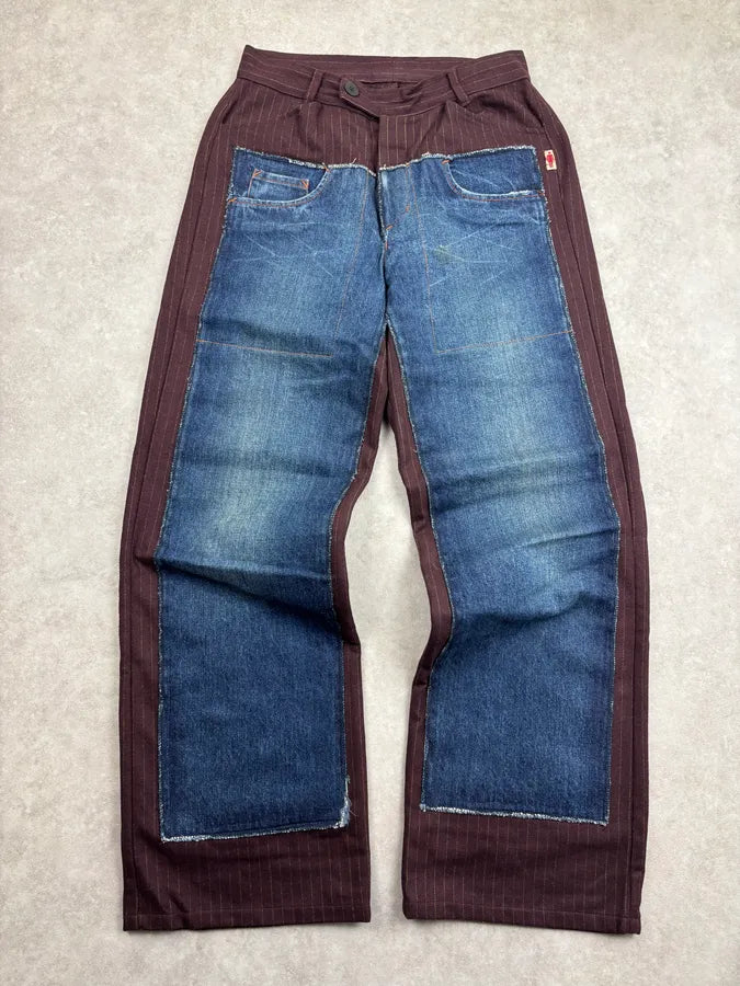 1990s Jean Paul Gaultier Navy Wool Contrast Panel Jeans PxuAbkb 0