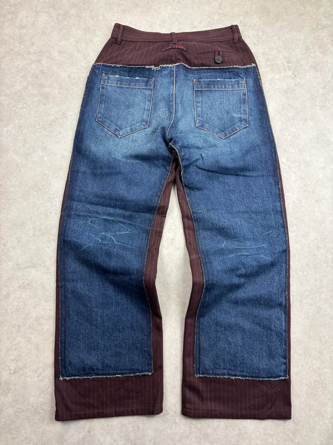 1990s Jean Paul Gaultier Navy Wool Contrast Panel Jeans PxuAbkb 5