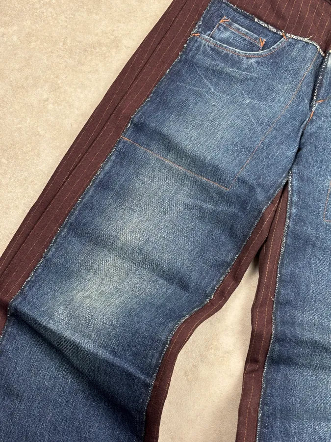1990s Jean Paul Gaultier Navy Wool Contrast Panel Jeans PxuAbkb 9