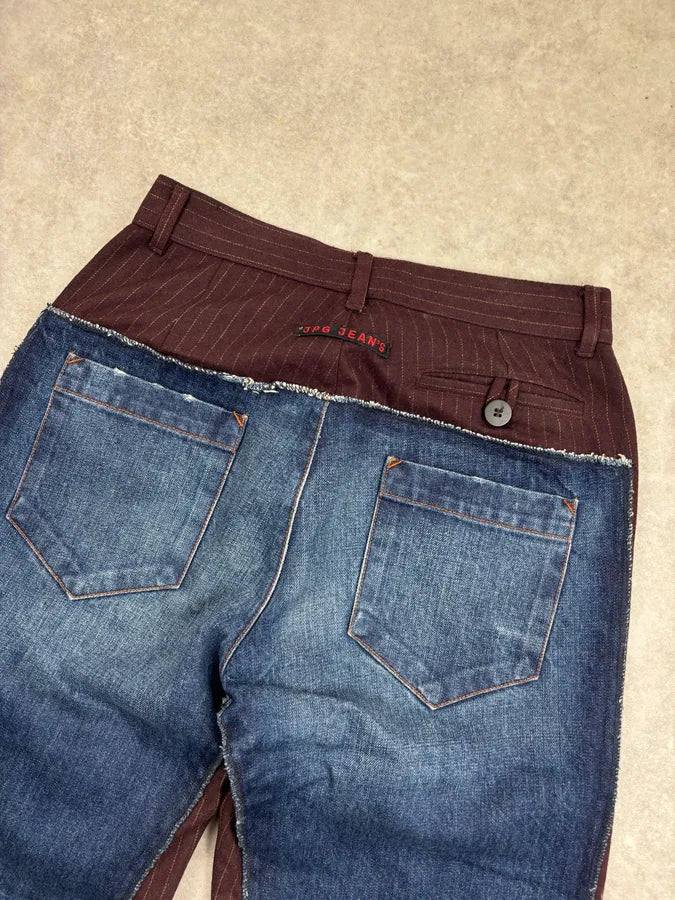 1990s Jean Paul Gaultier Navy Wool Contrast Panel Jeans PxuAbkb 6