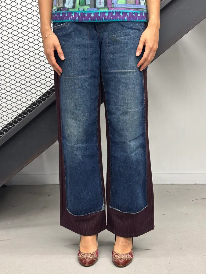 1990s Jean Paul Gaultier Navy Wool Contrast Panel Jeans PxuAbkb 1