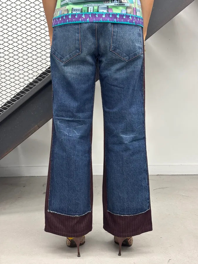 1990s Jean Paul Gaultier Navy Wool Contrast Panel Jeans PxuAbkb 3