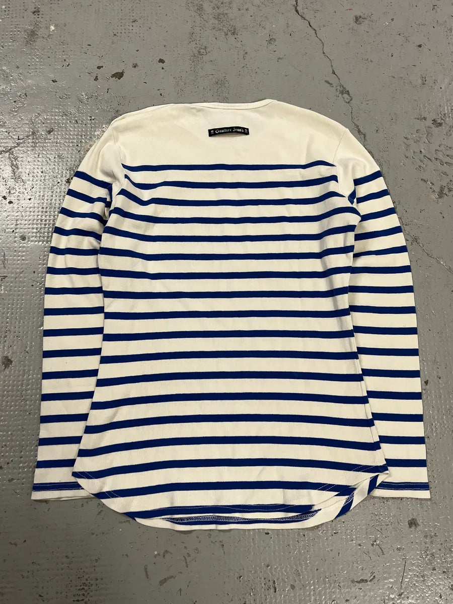 1990s Jean Paul Gaultier Sailor White & Blue Stripes Longsleeves kmfGhWd 3