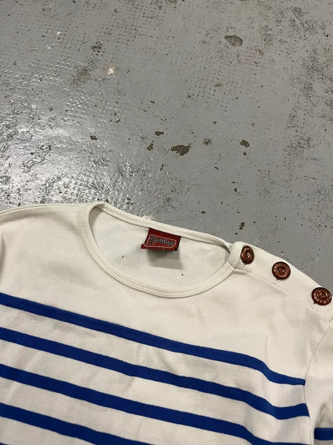 1990s Jean Paul Gaultier Sailor White & Blue Stripes Longsleeves kmfGhWd 5