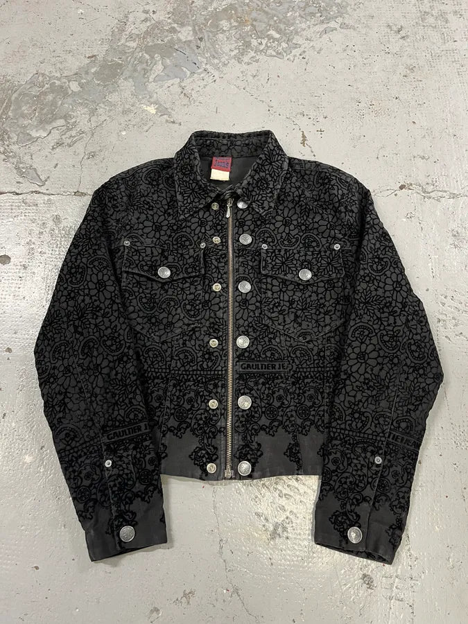 1990s Jean Paul Gaultier Velvet Floral Black Cropped Jacket ngzJTFt 0