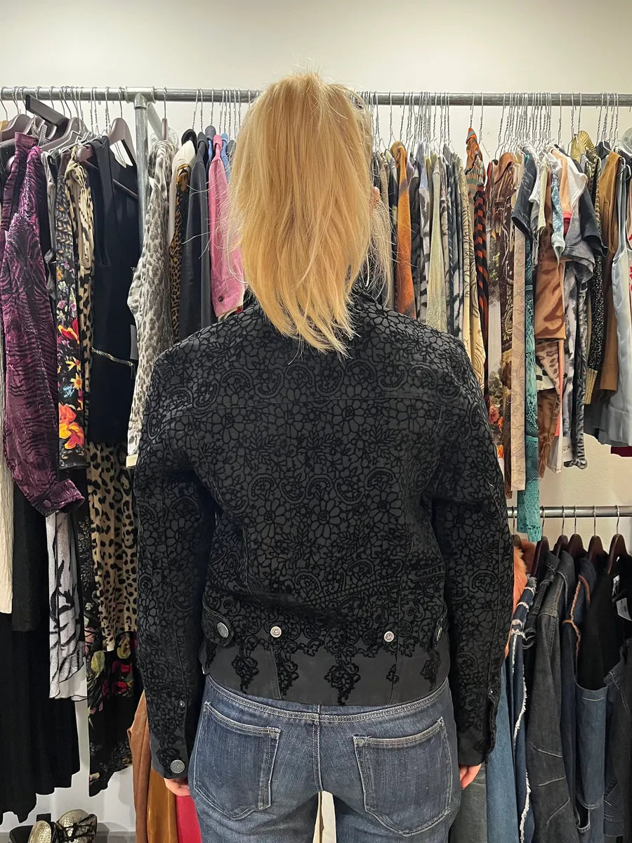 1990s Jean Paul Gaultier Velvet Floral Black Cropped Jacket ngzJTFt 2
