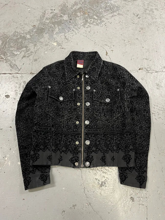 1990s Jean Paul Gaultier Velvet Floral Black Cropped Jacket ngzJTFt 3