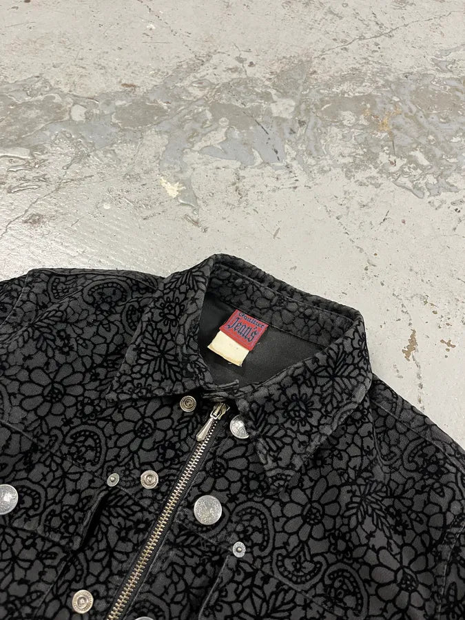 1990s Jean Paul Gaultier Velvet Floral Black Cropped Jacket ngzJTFt 4
