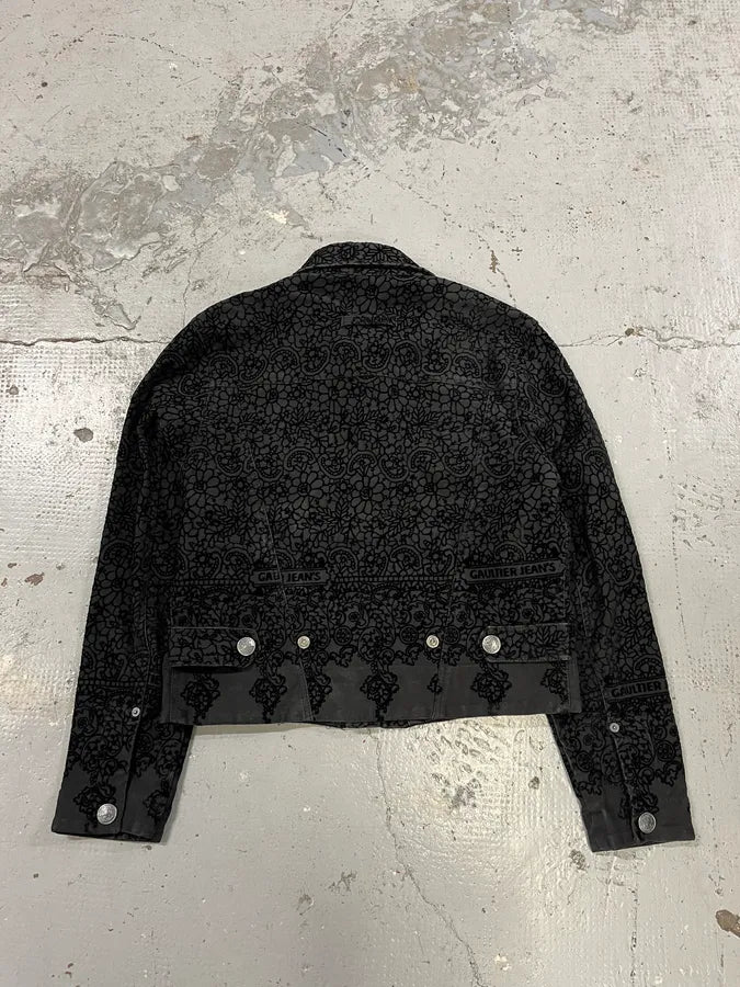 1990s Jean Paul Gaultier Velvet Floral Black Cropped Jacket ngzJTFt 6