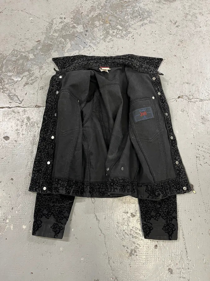 1990s Jean Paul Gaultier Velvet Floral Black Cropped Jacket ngzJTFt 9