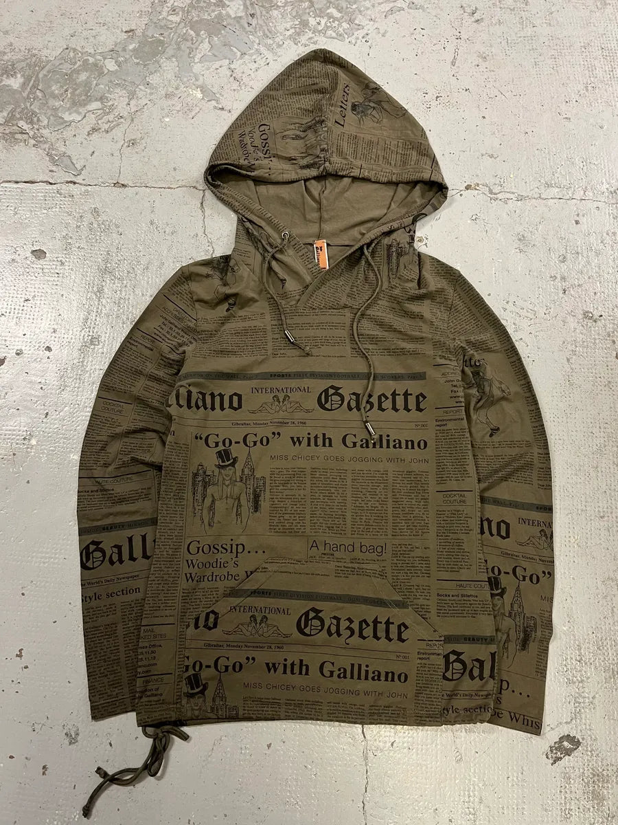 1990s John Galliano Newspaper Khaki Hoodie xgguIop 0
