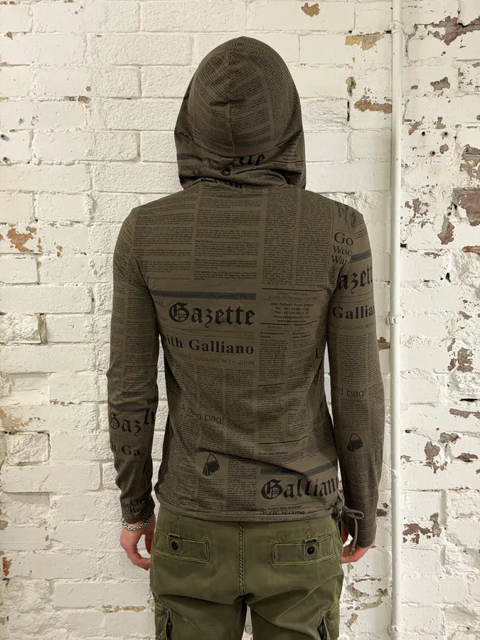 1990s John Galliano Newspaper Khaki Hoodie xgguIop 3