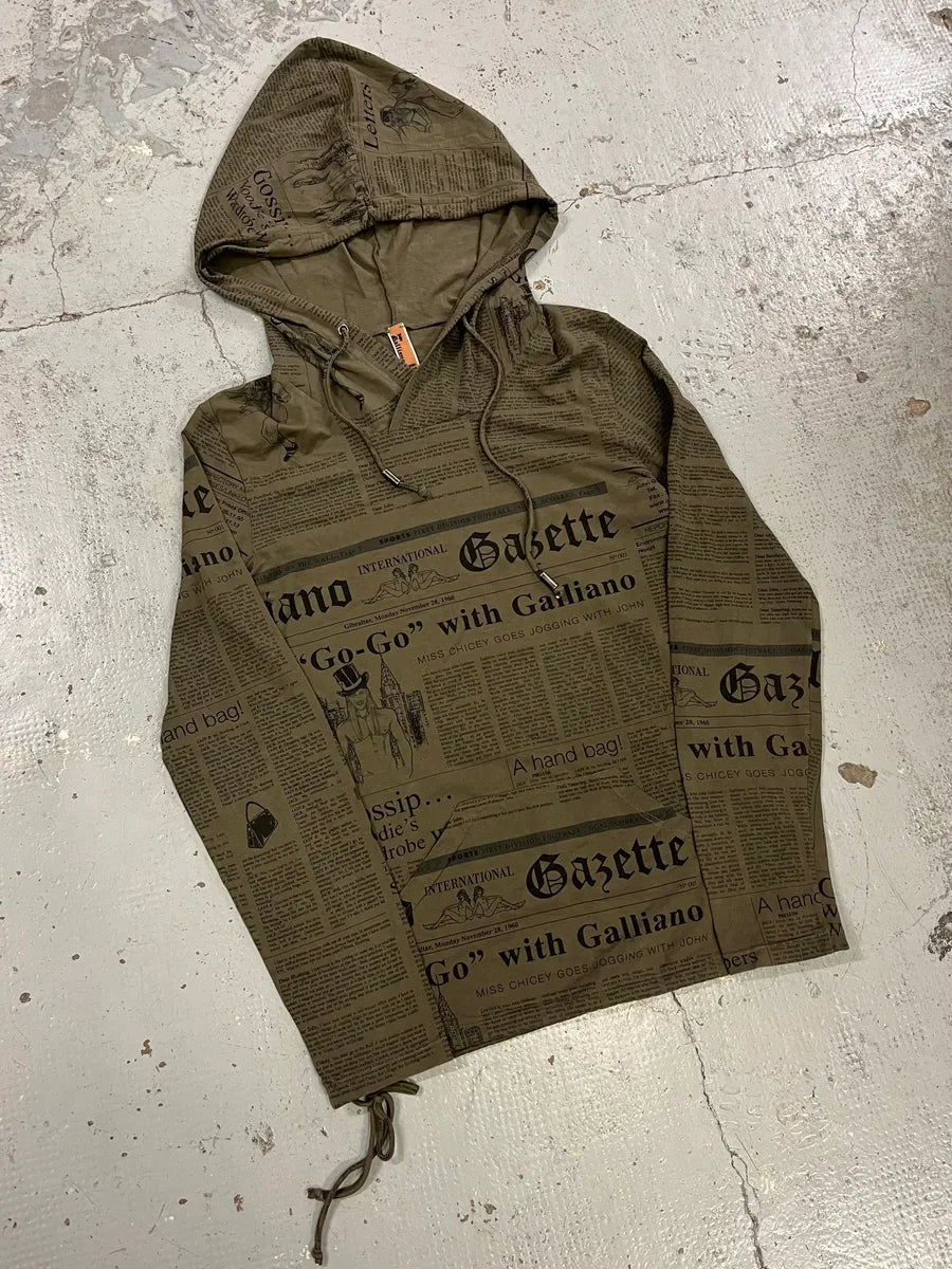 1990s John Galliano Newspaper Khaki Hoodie xgguIop 4