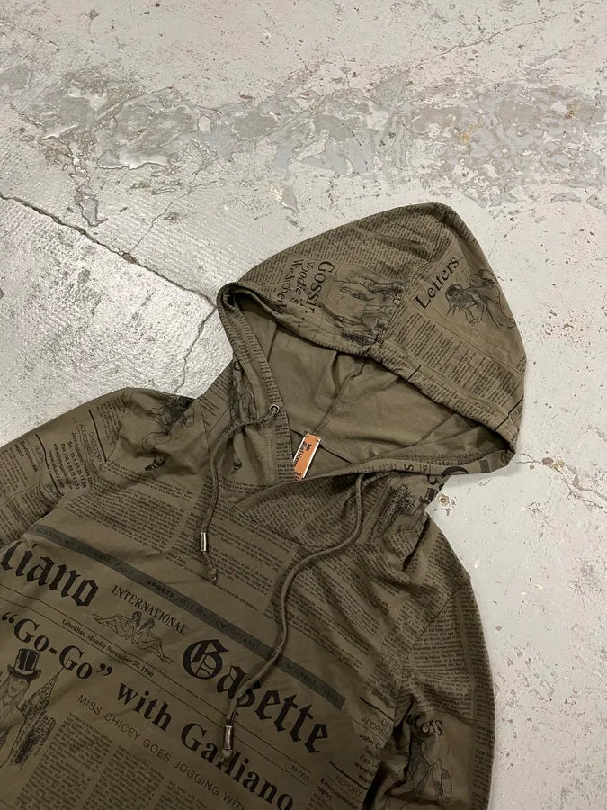 1990s John Galliano Newspaper Khaki Hoodie xgguIop 5