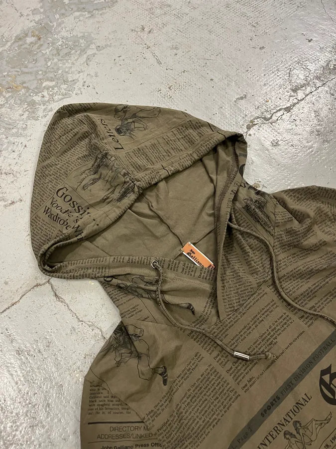 1990s John Galliano Newspaper Khaki Hoodie xgguIop 6