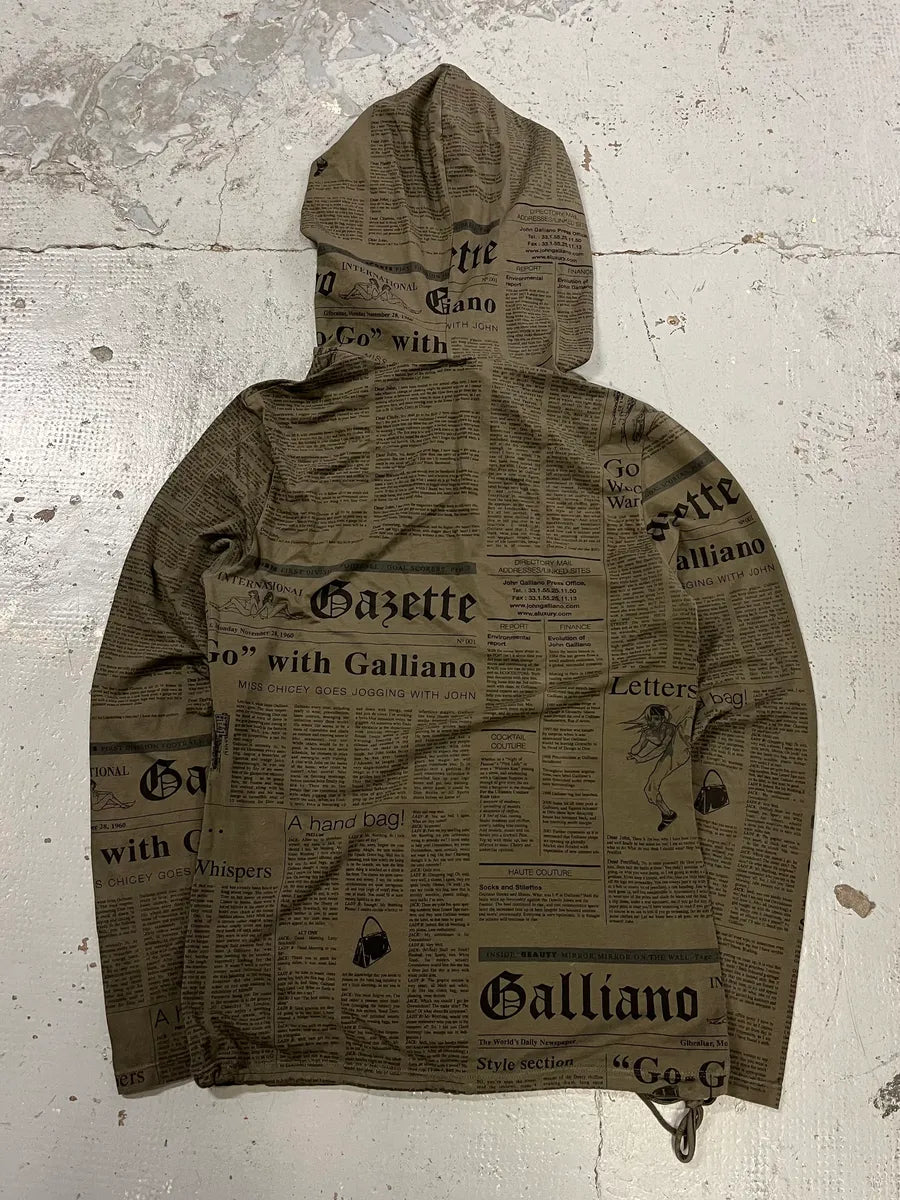 1990s John Galliano Newspaper Khaki Hoodie xgguIop 7