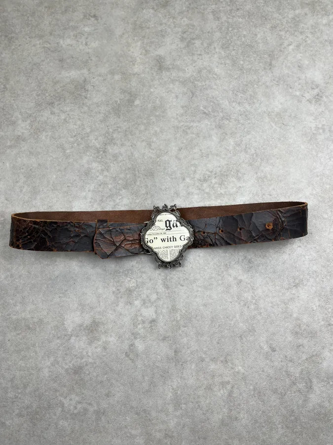 John Galliano Newspapers Eroded Cracked Leather Belt QGdYydq 1