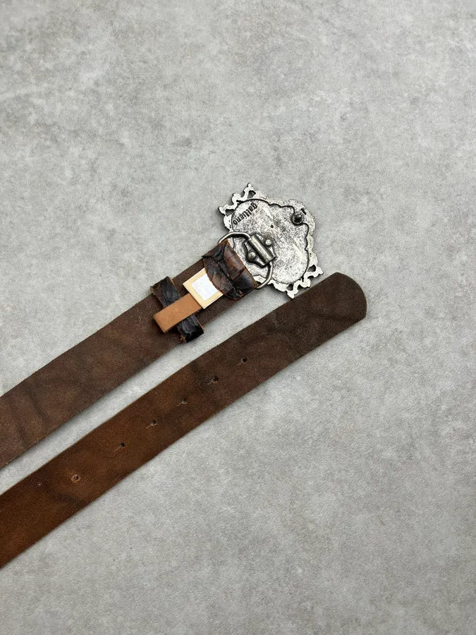 John Galliano Newspapers Eroded Cracked Leather Belt QGdYydq 6