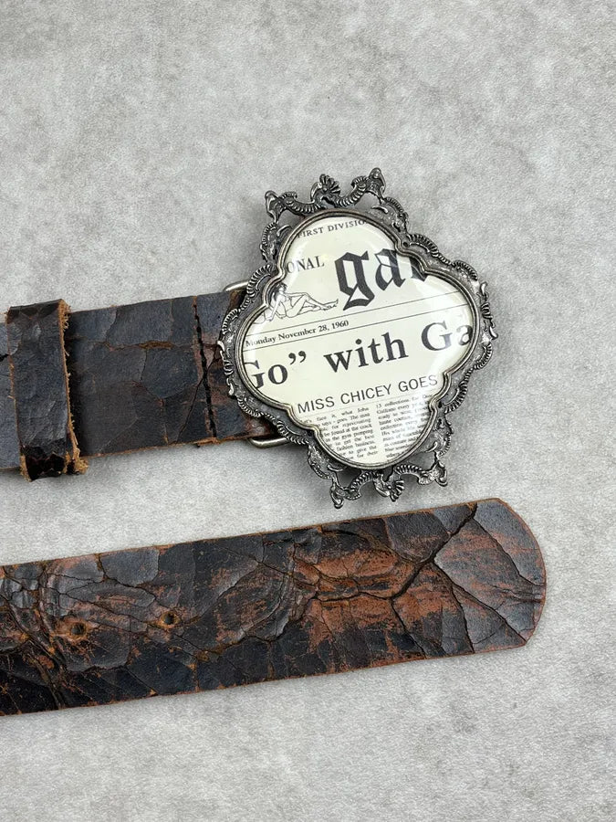 John Galliano Newspapers Eroded Cracked Leather Belt QGdYydq 5