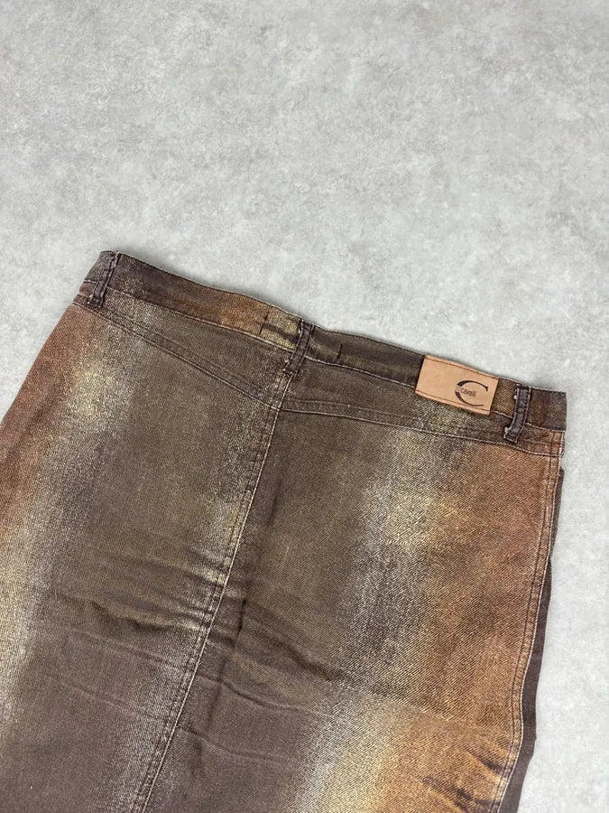SS2004 Cavalli Brown Denim Metallic Skirt DbuAyQu 6