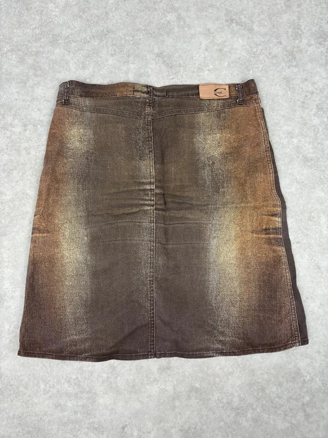 SS2004 Cavalli Brown Denim Metallic Skirt DbuAyQu 5