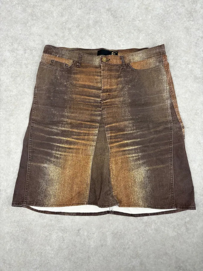 SS2004 Cavalli Brown Denim Metallic Skirt DbuAyQu 1