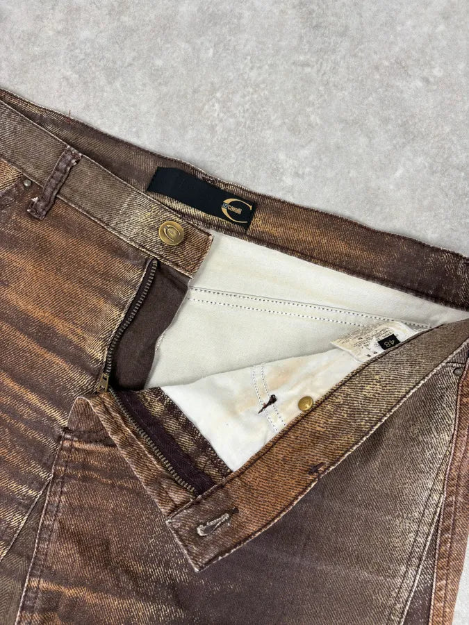 SS2004 Cavalli Brown Denim Metallic Skirt DbuAyQu 8