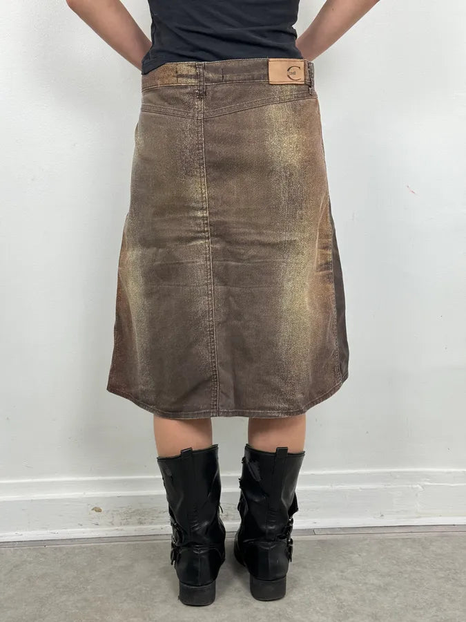 SS2004 Cavalli Brown Denim Metallic Skirt DbuAyQu 3