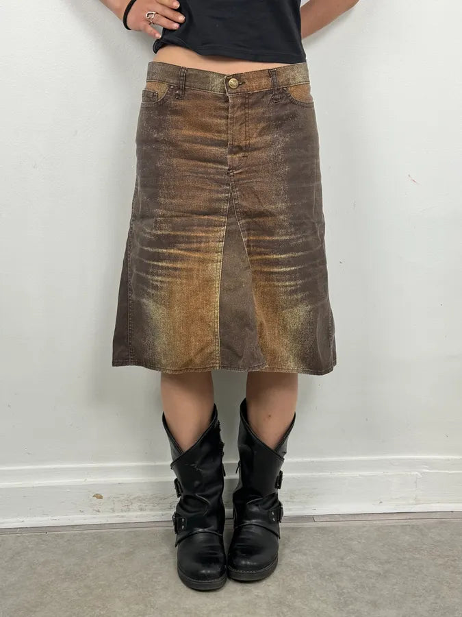 SS2004 Cavalli Brown Denim Metallic Skirt DbuAyQu 0