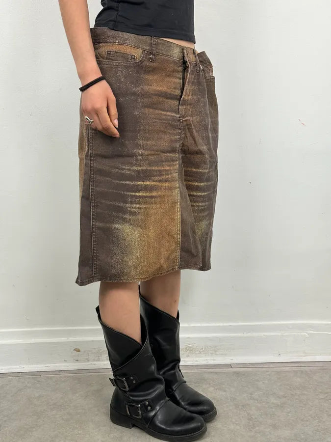 SS2004 Cavalli Brown Denim Metallic Skirt DbuAyQu 2