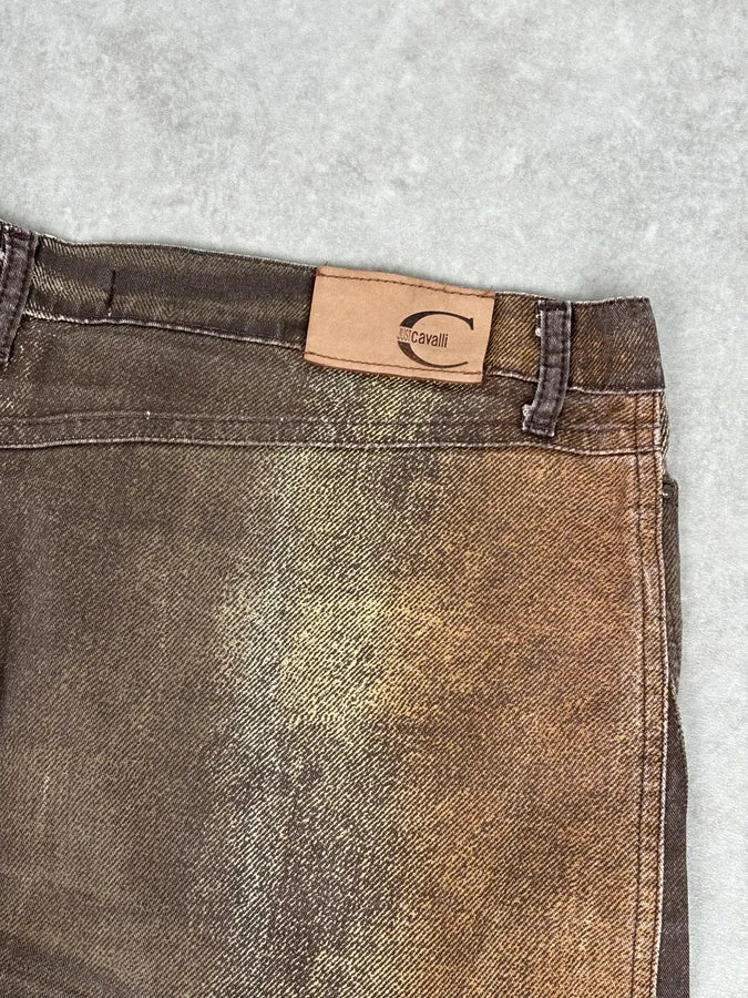 SS2004 Cavalli Brown Denim Metallic Skirt DbuAyQu 7