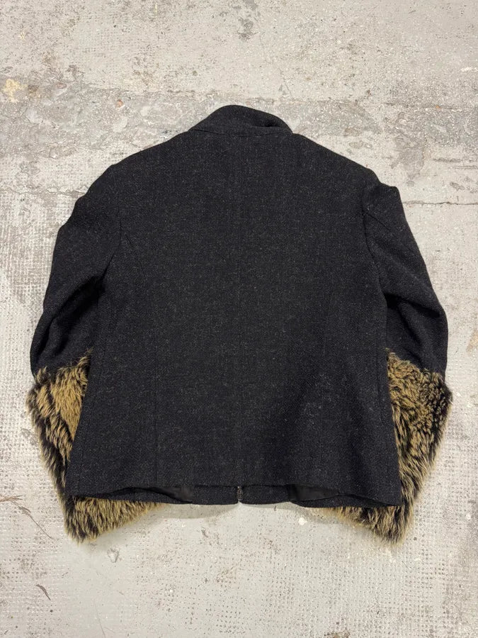 1990s Katharine Hamnett Black Wool Fur Sleeves Jacket CIpXJkK 2