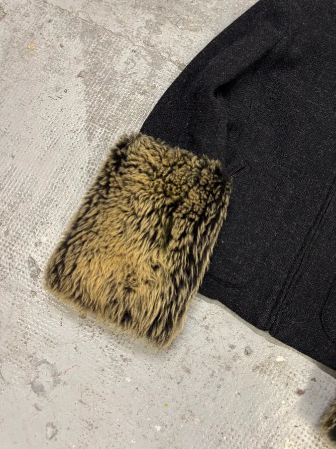 1990s Katharine Hamnett Black Wool Fur Sleeves Jacket CIpXJkK 3