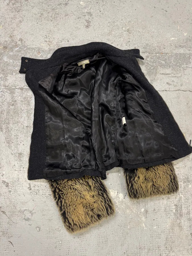 1990s Katharine Hamnett Black Wool Fur Sleeves Jacket CIpXJkK 6