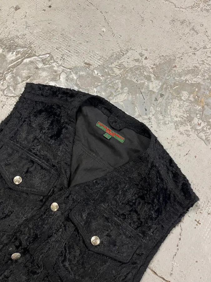 1990s Katherine Hamnett Black Fur Cozy Vest xXoJAkW 2