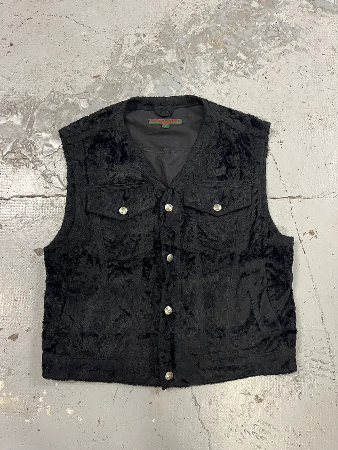 1990s Katherine Hamnett Black Fur Cozy Vest xXoJAkW 3
