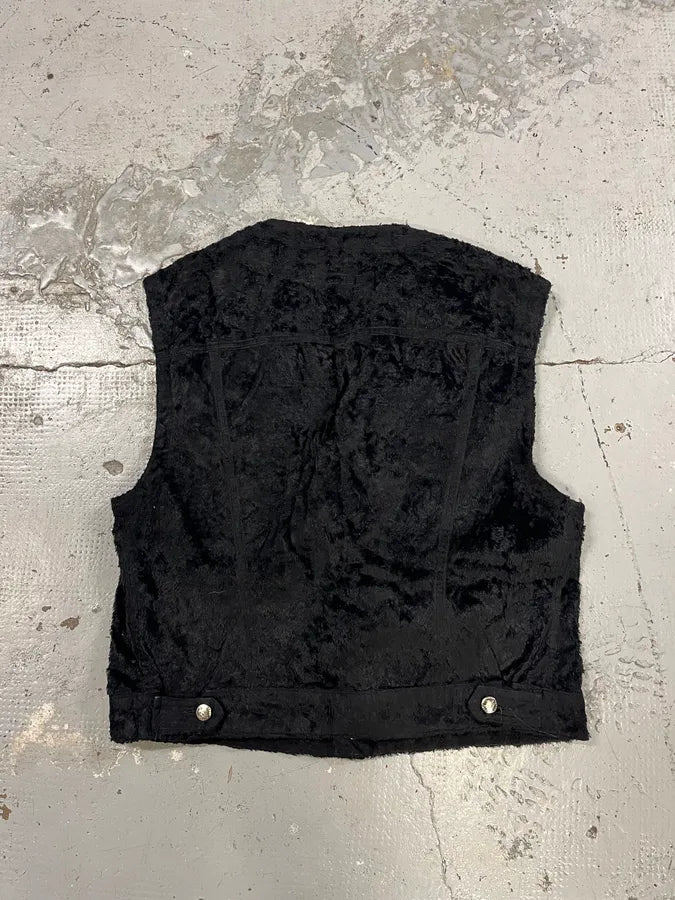 1990s Katherine Hamnett Black Fur Cozy Vest xXoJAkW 4