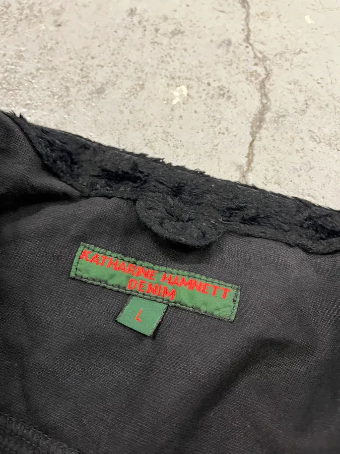 1990s Katherine Hamnett Black Fur Cozy Vest xXoJAkW 6