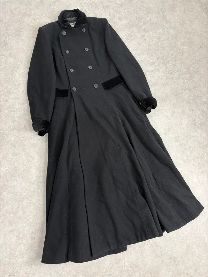 1990s Katherine Hamnett Black Wool Classy Long Coat ZxyDidP 3