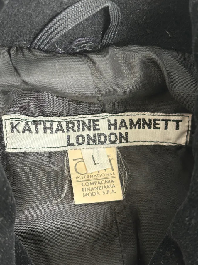 1990s Katherine Hamnett Black Wool Classy Long Coat ZxyDidP 7