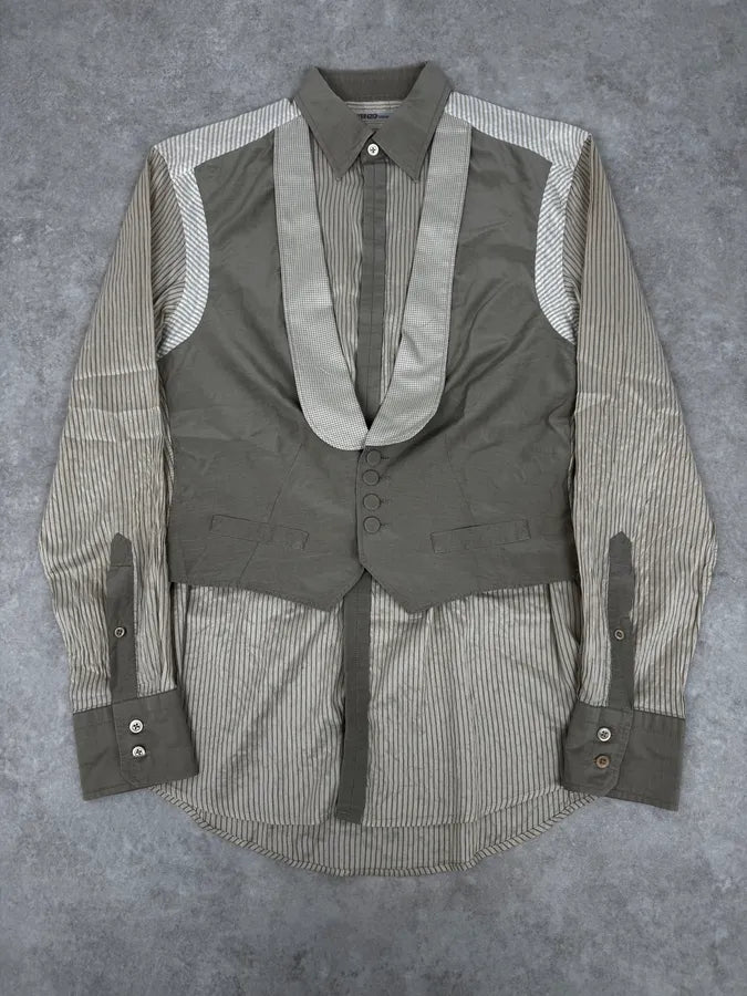 1990s Kenzo Beige & Light Green Patchwork Vest Shirt BKprjmp 0