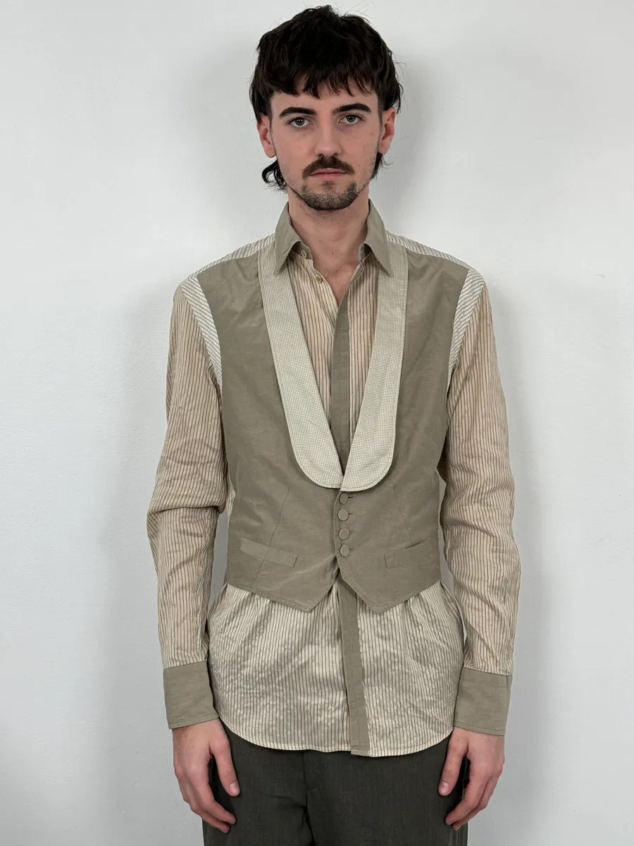 1990s Kenzo Beige & Light Green Patchwork Vest Shirt BKprjmp 1