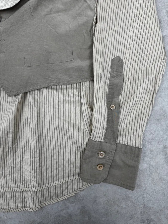 1990s Kenzo Beige & Light Green Patchwork Vest Shirt BKprjmp 7