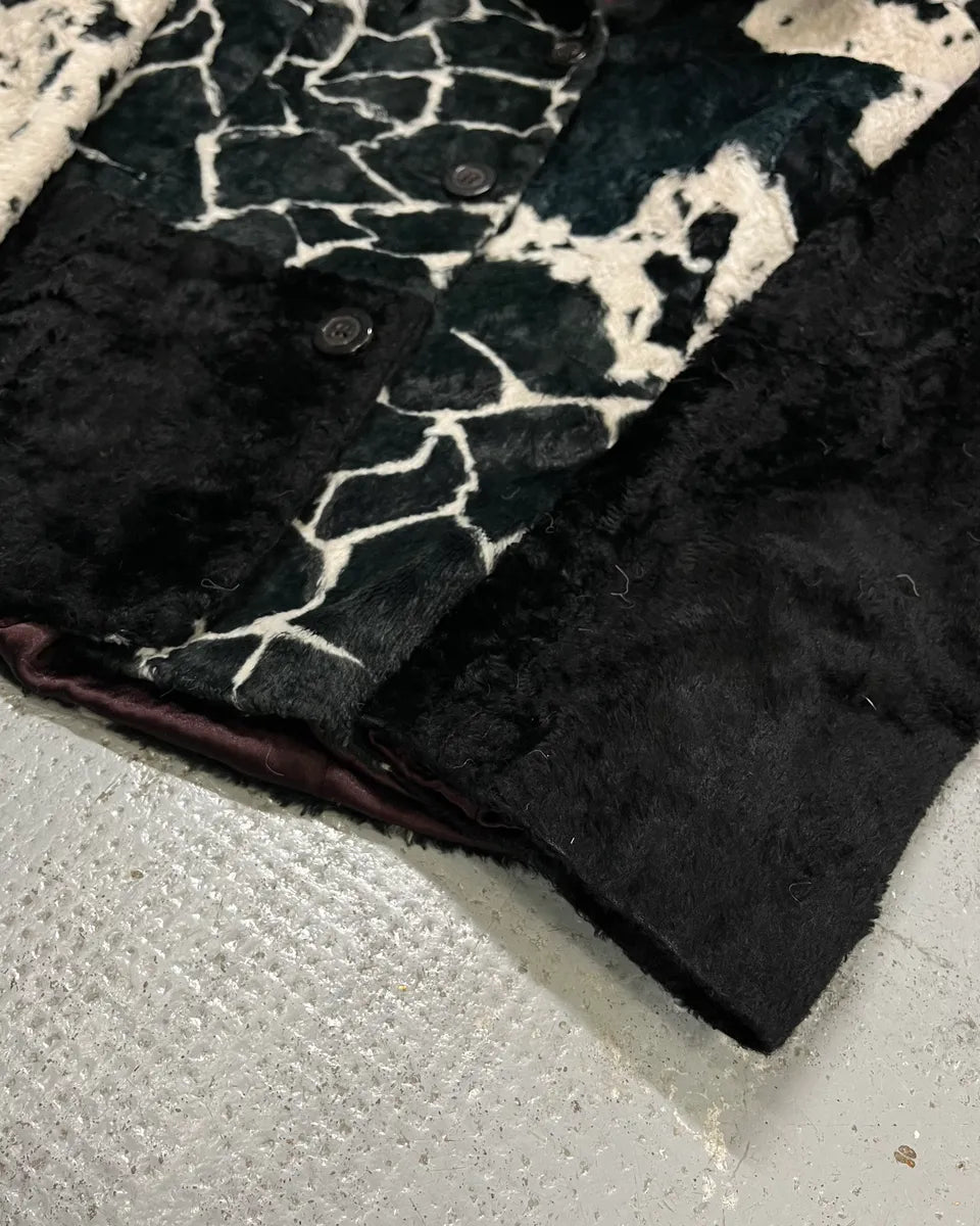 1990s Kenzo Black & Cream Animal Print Faux Fur Blazer Jacket UZXNcWW 5