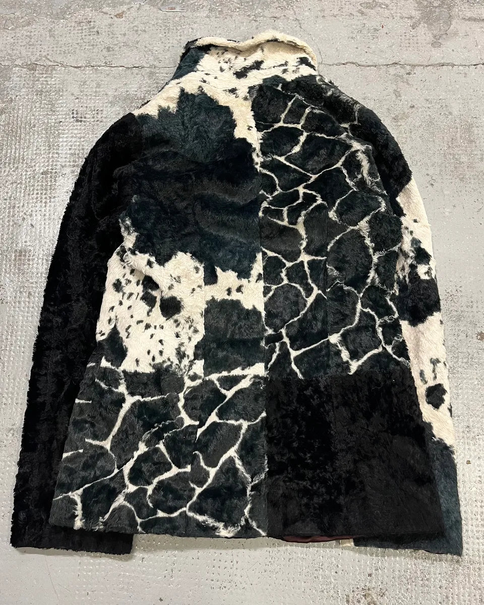 1990s Kenzo Black & Cream Animal Print Faux Fur Blazer Jacket UZXNcWW 6