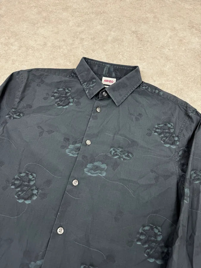 1990s Kenzo Blue Flower Print Shirt tWrsKut 4