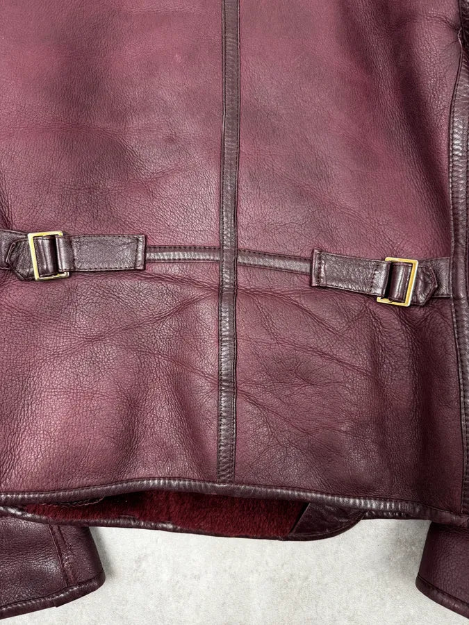 1990s Kenzo Bordeaux Shearling Leather Jacket vlGuayt 8