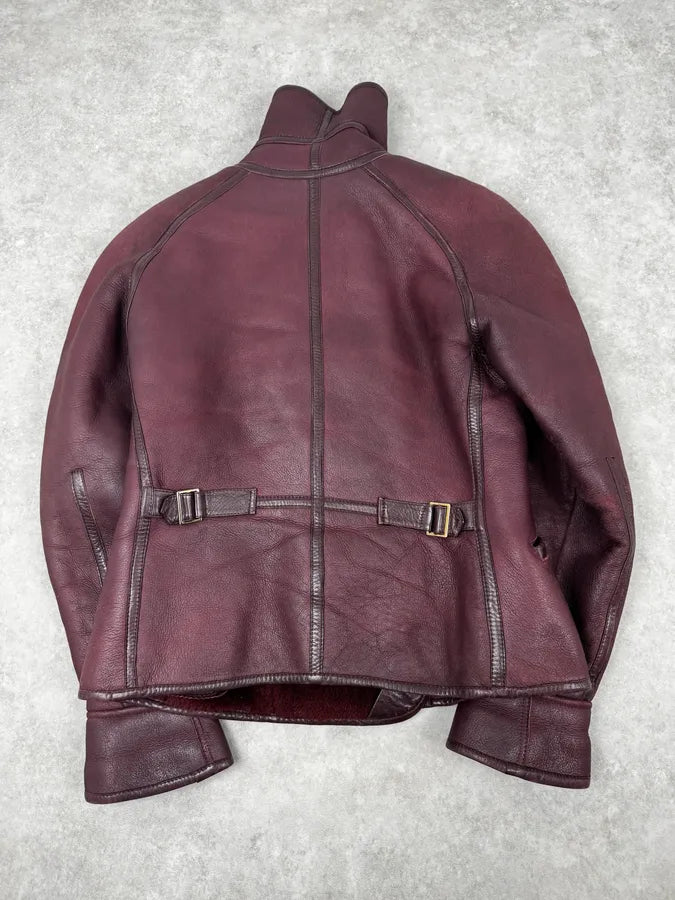 1990s Kenzo Bordeaux Shearling Leather Jacket vlGuayt 3