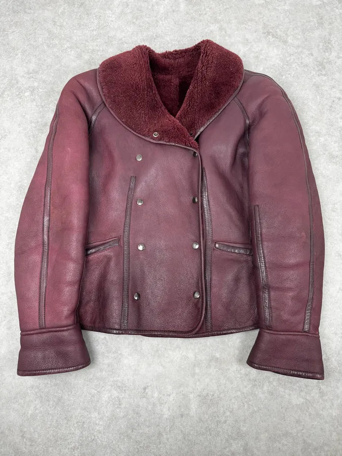 1990s Kenzo Bordeaux Shearling Leather Jacket vlGuayt 0