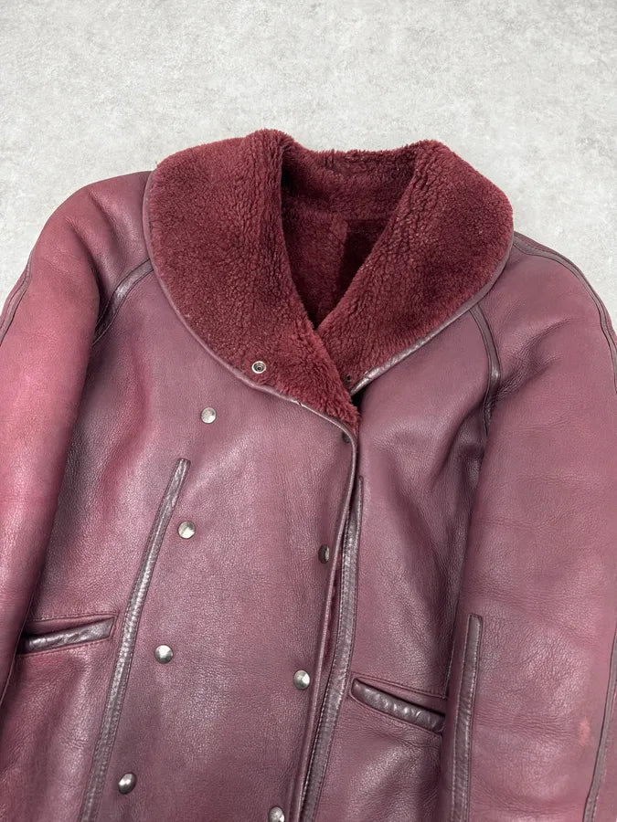1990s Kenzo Bordeaux Shearling Leather Jacket vlGuayt 4